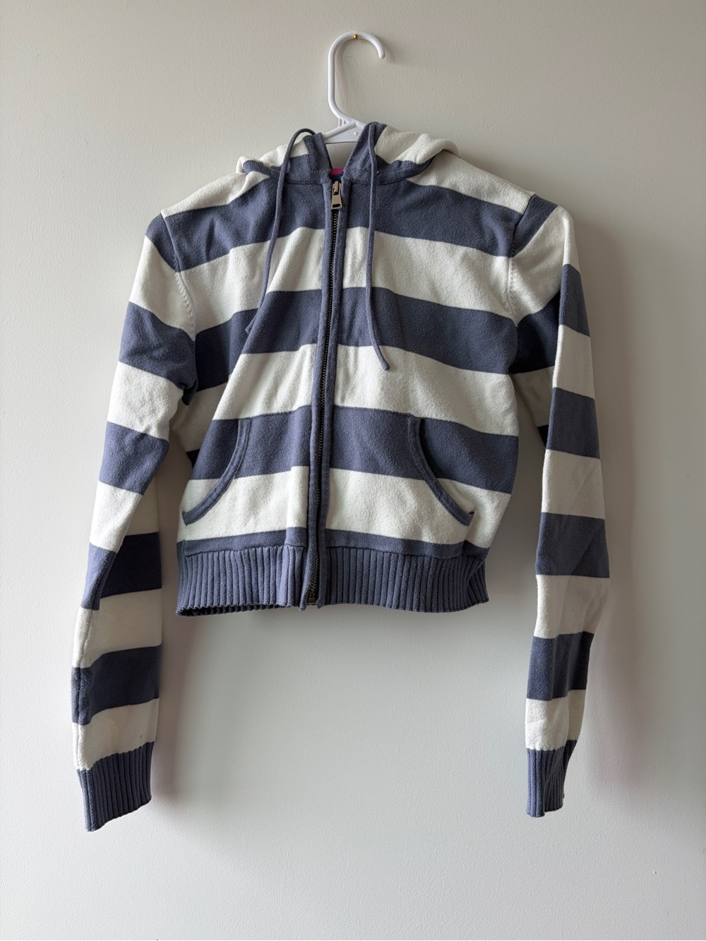 Edikted Navy & White Striped Hooded Zip Jacket